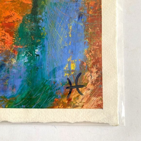 Moon Walk - Original Art Oil Painting Collage Cold Wax Colorful Texture 10.2x8in - Picture 4 of 9